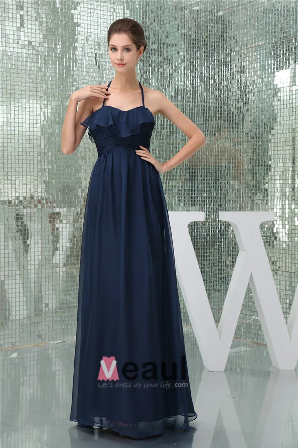2015 Charming Empire Halter Ruffle Long Evening Dress