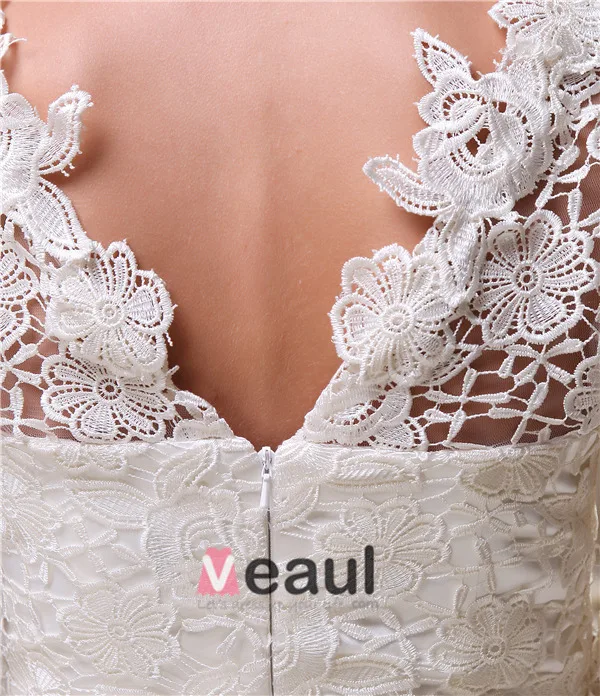 Charming A-line 3/4 Sleeves Pierced Lace Short Wedding Dress Bridal Gown