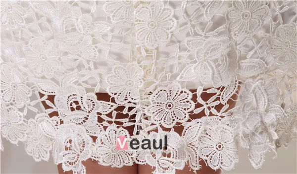 Charming A-line 3/4 Sleeves Pierced Lace Short Wedding Dress Bridal Gown