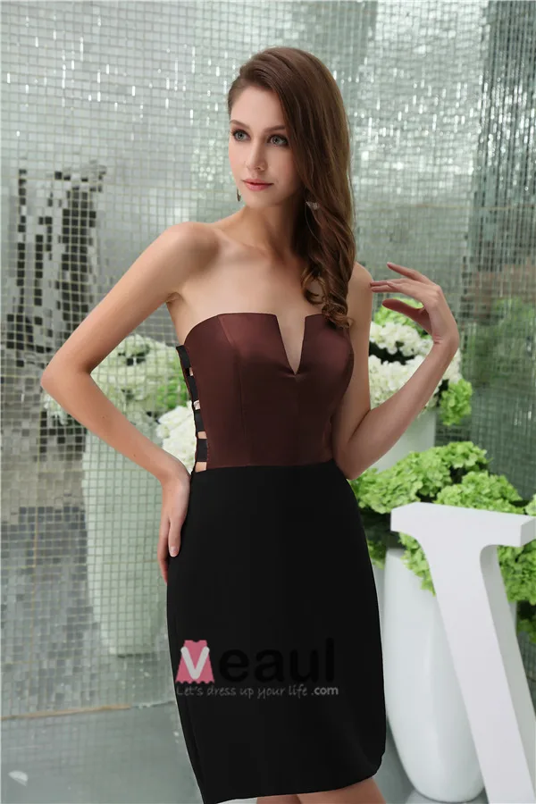 Simple V-neck Strapless Mini Party Dress
