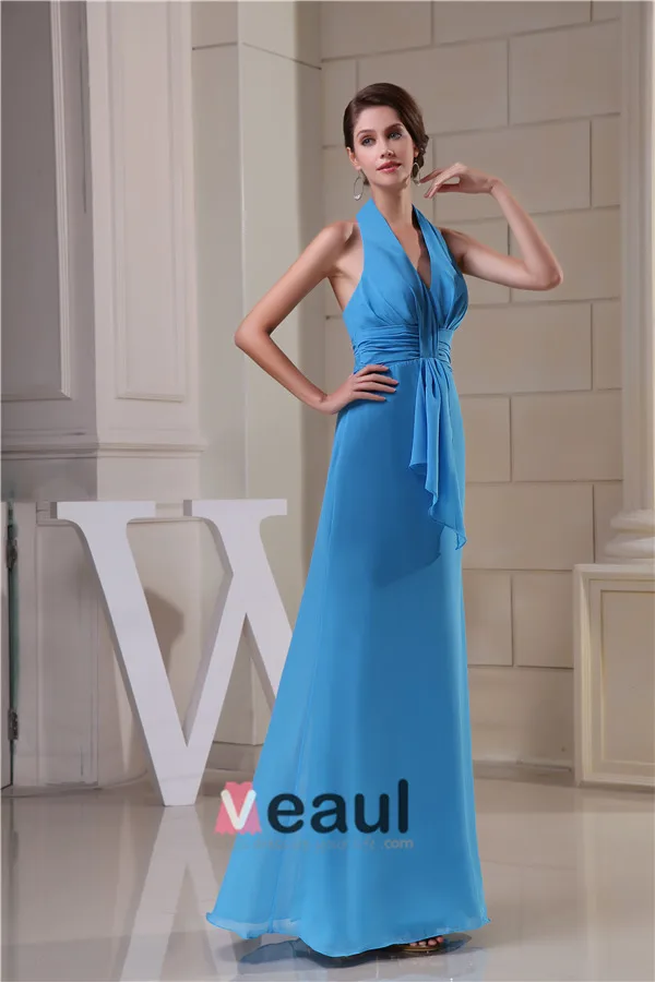 Simples Empire V-cou Licol Écharpe Longue Robe Demoiselle D'honneur Pour Mariage