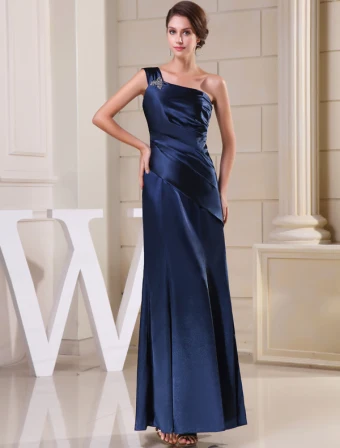 2015 Klassisch Einfach A Linie Einer Schulter Rüsche Langen Abendkleid