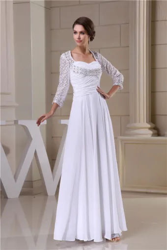 2015 Charming Empire Square Neckline Pierced Lace Sleeves Backless Bridal Gown Wedding Dress