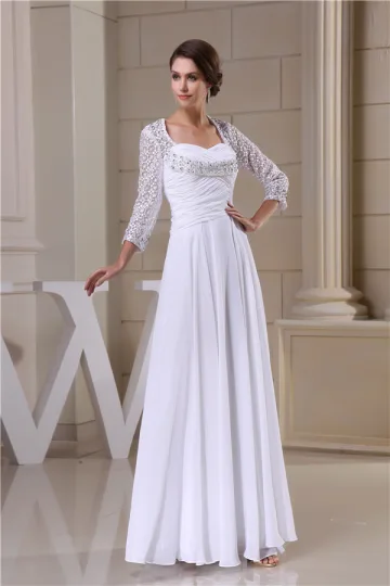 2015 Charming Empire Square Neckline Pierced Lace Sleeves Backless Bridal Gown Wedding Dress