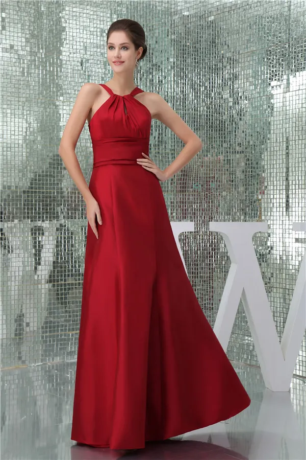 2015 Simple Empire Halter Spaghetti Straps Red Bridesmaids Dress