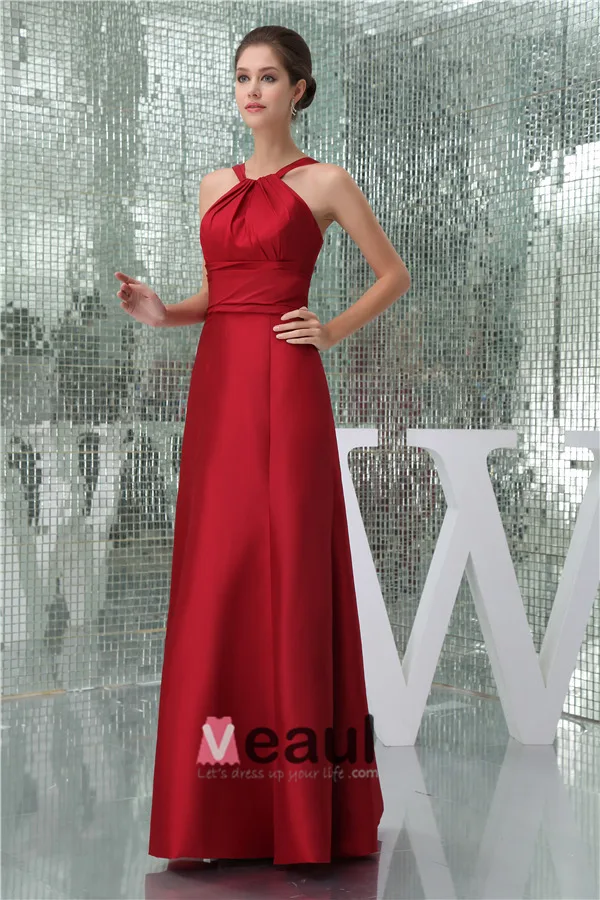Bretelles Spaghetti Empire Licol Simples Robe De Demoiselles D'honneur Rouge