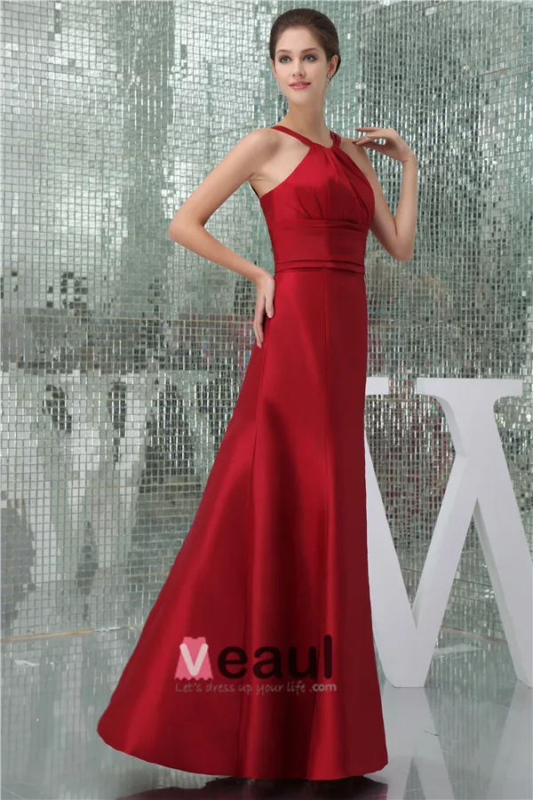 Bretelles Spaghetti Empire Licol Simples Robe De Demoiselles D'honneur Rouge