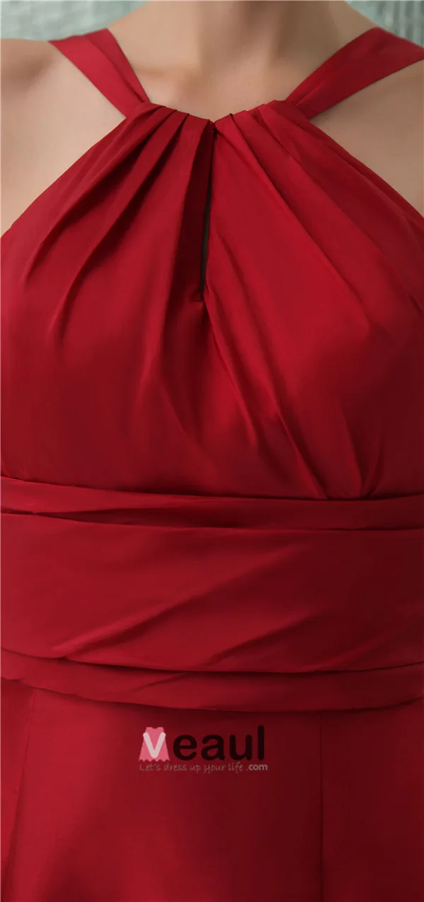 Bretelles Spaghetti Empire Licol Simples Robe De Demoiselles D'honneur Rouge