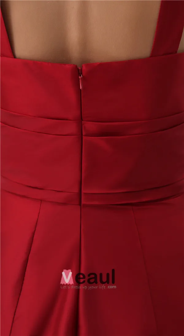 Bretelles Spaghetti Empire Licol Simples Robe De Demoiselles D'honneur Rouge