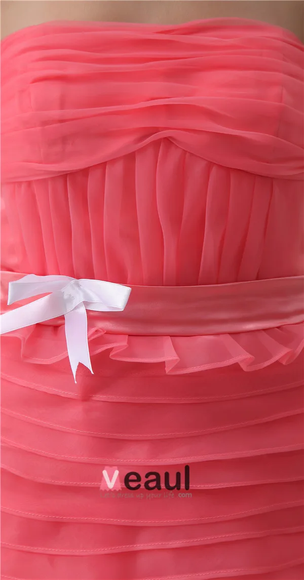 2015 Charming Empire Strapless Bow Sash Cascading Ruffles Prom Dress