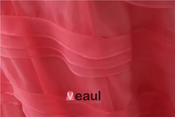 2015 Charming Empire Strapless Bow Sash Cascading Ruffles Prom Dress
