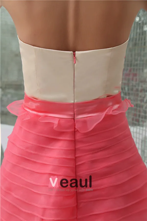 2015 Charming Empire Strapless Bow Sash Cascading Ruffles Prom Dress