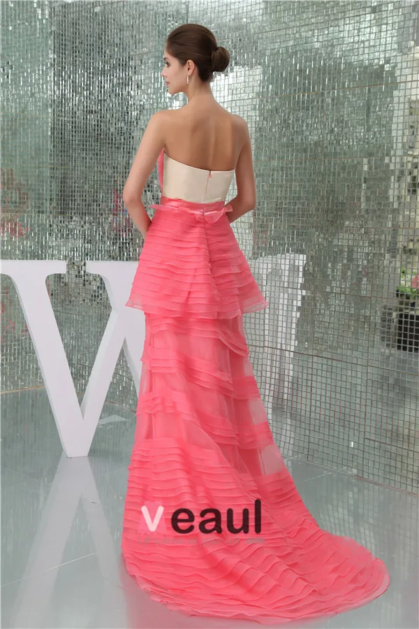 2015 Charming Empire Strapless Bow Sash Cascading Ruffles Prom Dress