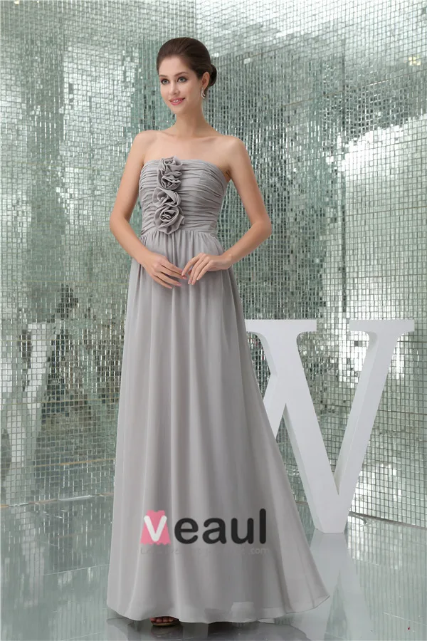 2015 Elegant Empire Strapless Pleated Handmade Flower Long Bridesmaids Dresses