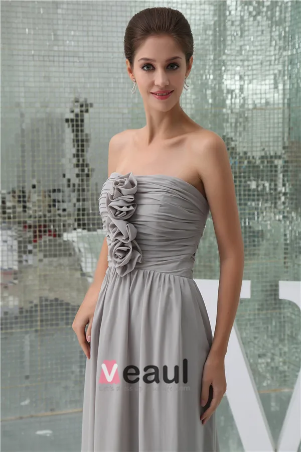 2015 Elegant Empire Strapless Pleated Handmade Flower Long Bridesmaids Dresses