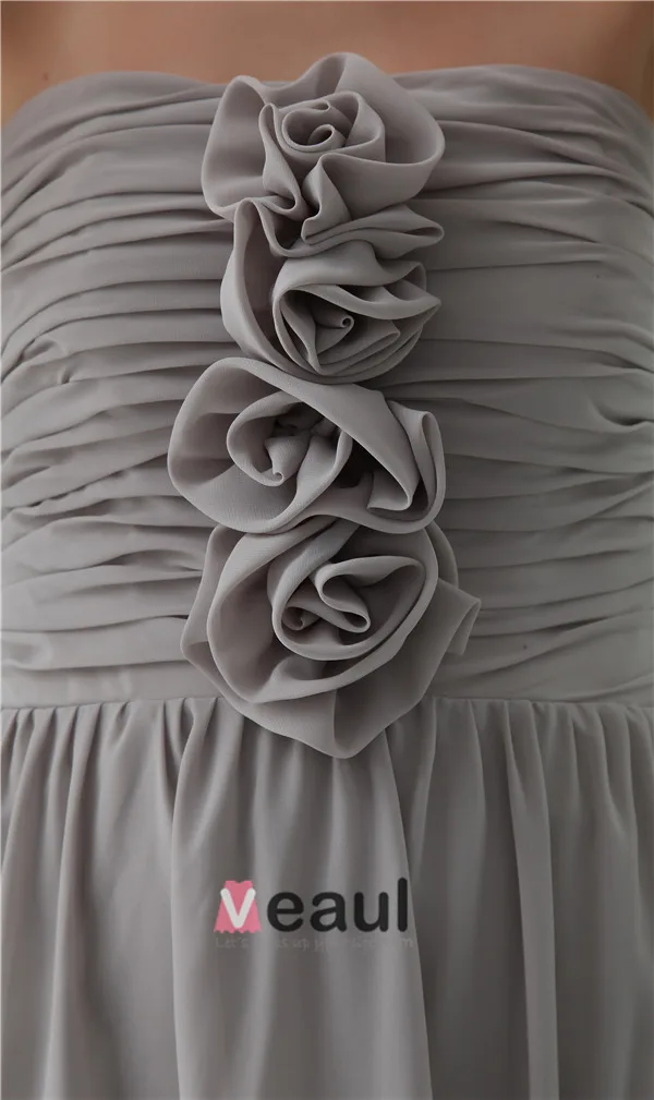 2015 Elegant Empire Strapless Pleated Handmade Flower Long Bridesmaids Dresses