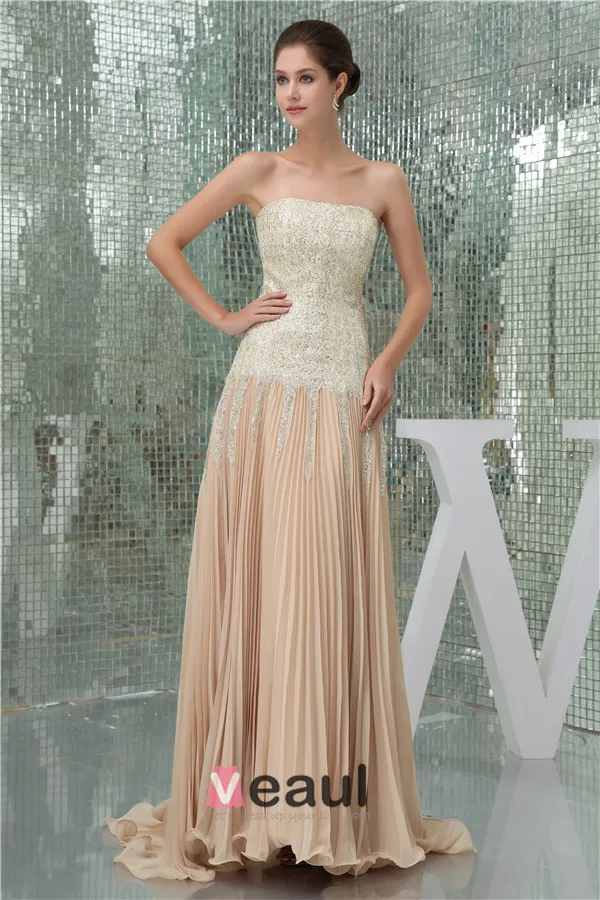 2015 Charming A-line Strapless Sequined Pleated Prom Dress