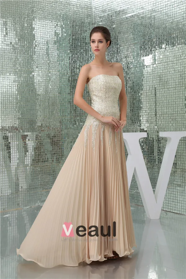 2015 Charming A-line Strapless Sequined Pleated Prom Dress
