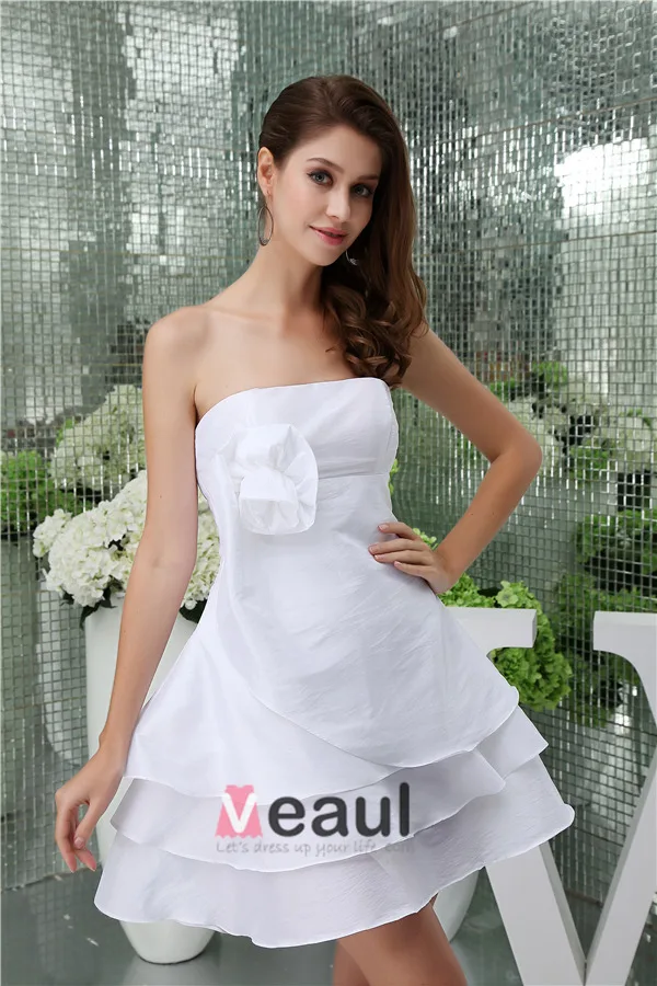 Simples Volants Bretelles Fleur À La Main Cascade Une Ligne Robe De Mariée Courte Robe De Mariage