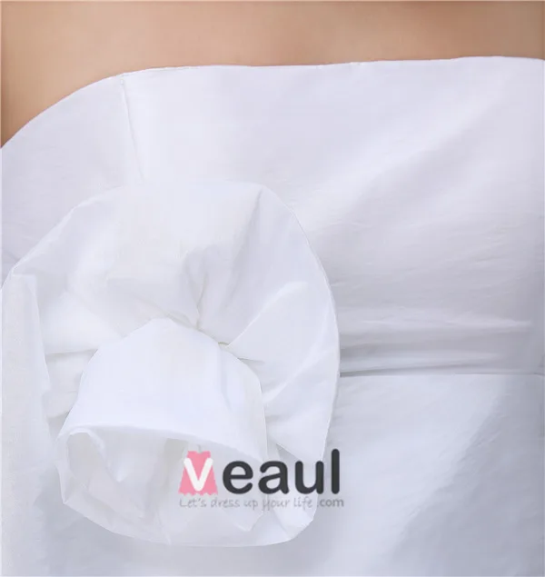 Simples Volants Bretelles Fleur À La Main Cascade Une Ligne Robe De Mariée Courte Robe De Mariage