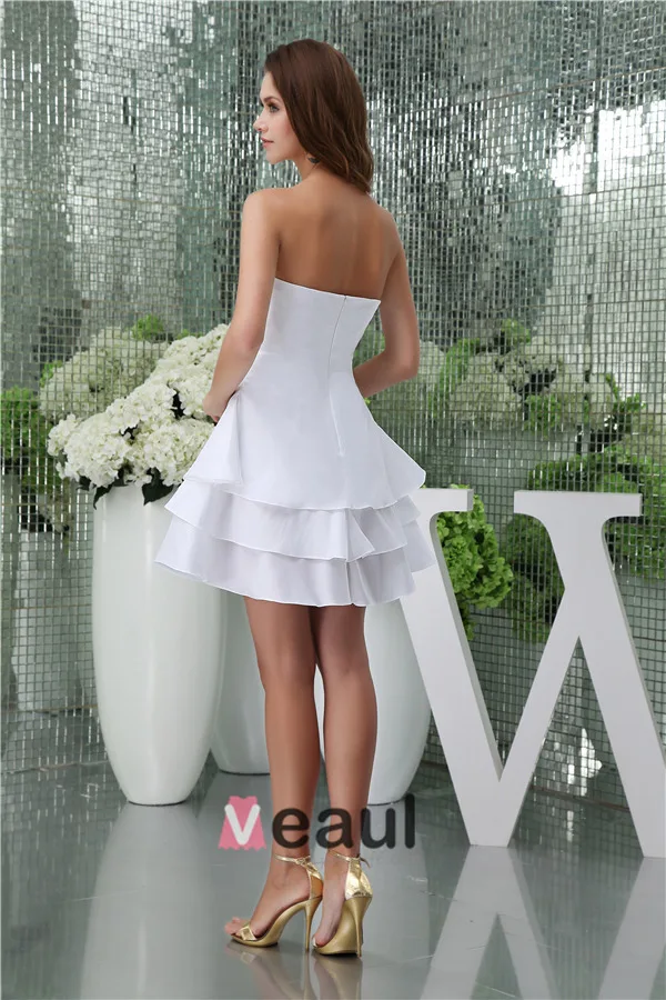 Simples Volants Bretelles Fleur À La Main Cascade Une Ligne Robe De Mariée Courte Robe De Mariage