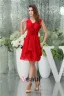 Cute A-ligne De V-cou Épaules Faits À La Main Des Fleurs Volants Robe De Cocktail Rouge