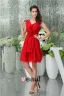 Cute A-ligne De V-cou Épaules Faits À La Main Des Fleurs Volants Robe De Cocktail Rouge