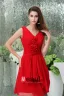 Cute A-ligne De V-cou Épaules Faits À La Main Des Fleurs Volants Robe De Cocktail Rouge