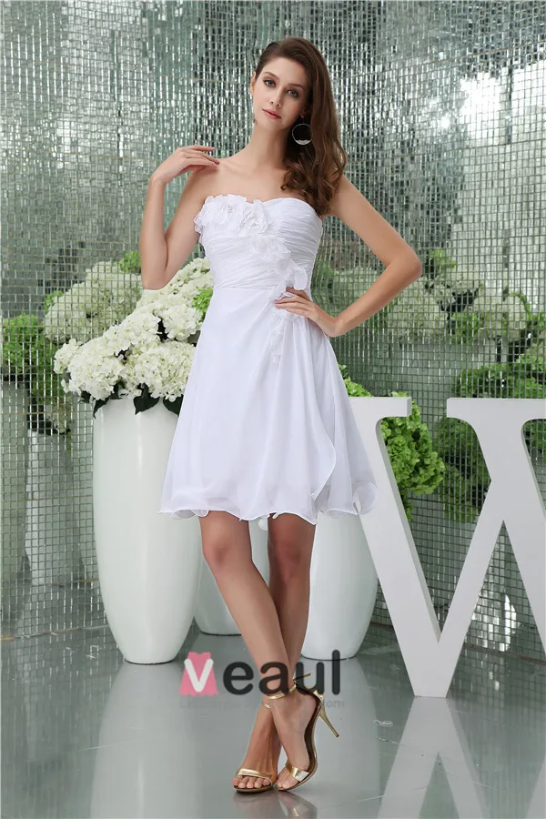 2015 Charming A-line Sweetheart Pleated Handmade Flowers Short Bridal Gown Simple Wedding Dress