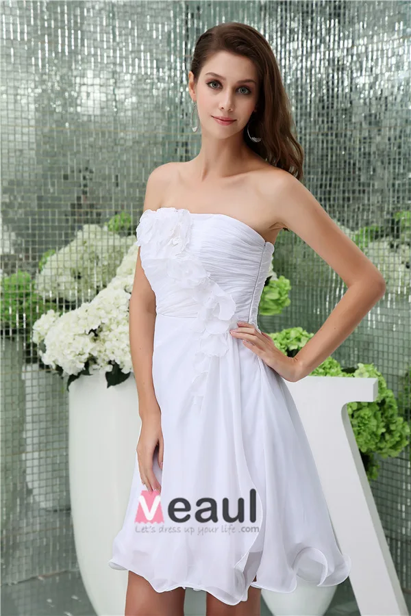 2015 Charming A-line Sweetheart Pleated Handmade Flowers Short Bridal Gown Simple Wedding Dress