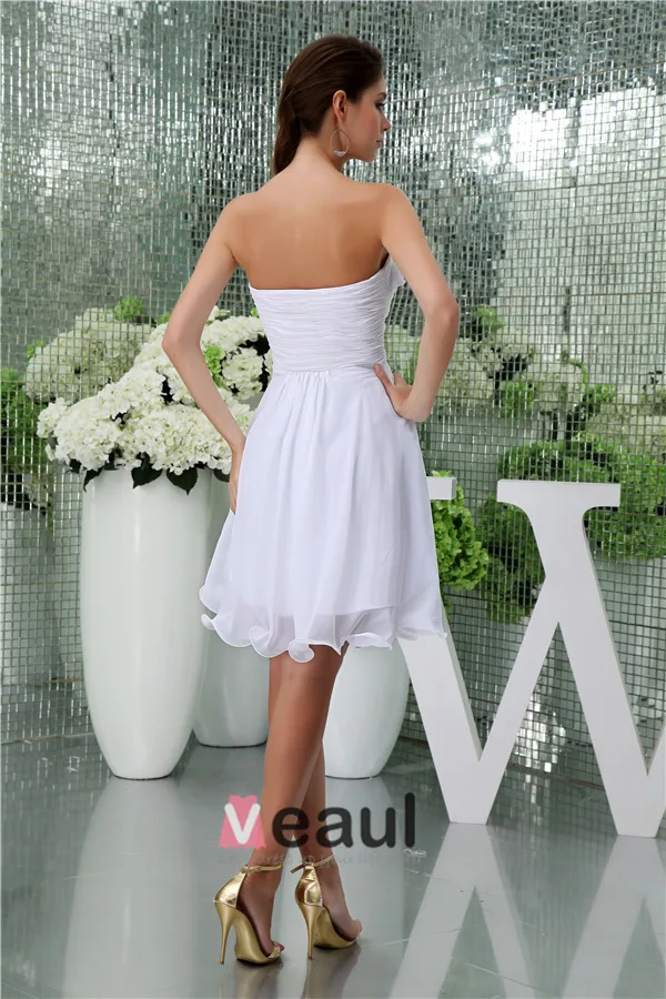 2015 Charming A-line Sweetheart Pleated Handmade Flowers Short Bridal Gown Simple Wedding Dress