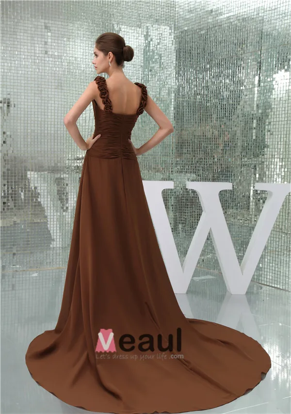 Vintage Empire V-neck Shoulders Pleated Ruffle Straps Evening Dress