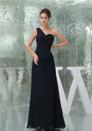 2015 Simple Empire One Shoulder Ruffle Long Bridesmaid Dresses