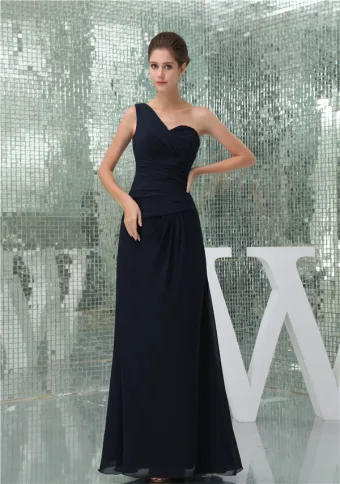 2015 Simple Empire One Shoulder Ruffle Long Bridesmaid Dresses