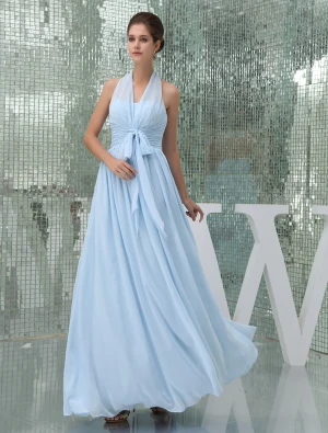 Vestido Largo De Fiesta 2015 Encantador Halter Imperio Arco Faja