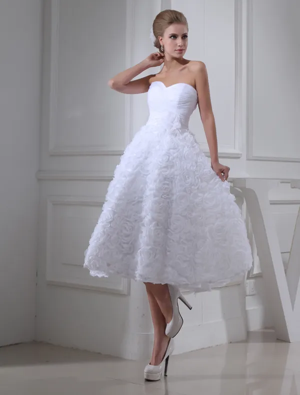 Mignon A-ligne De Fleurs Chérie Bustier À Volants Robe De Mariée Courte Robe  De Mariage