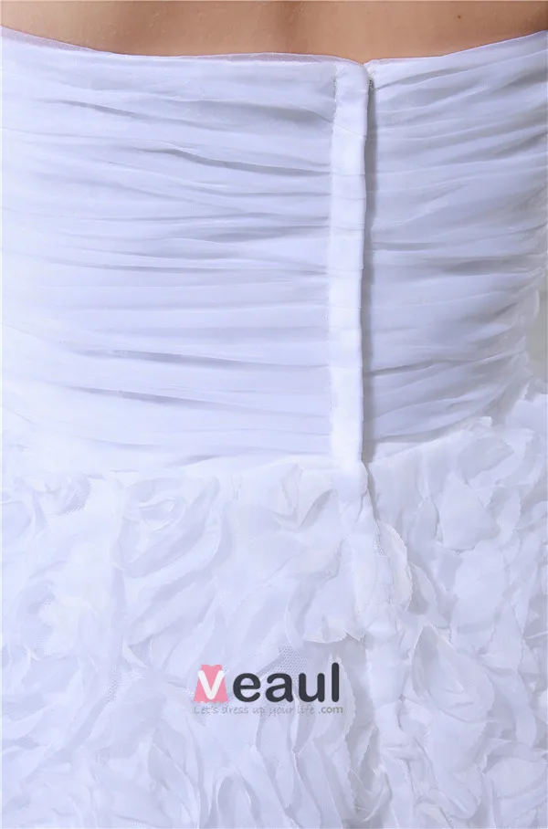 Cute A-line Sweetheart Strapless Ruffle Flowers Bridal Gown Wedding Dress