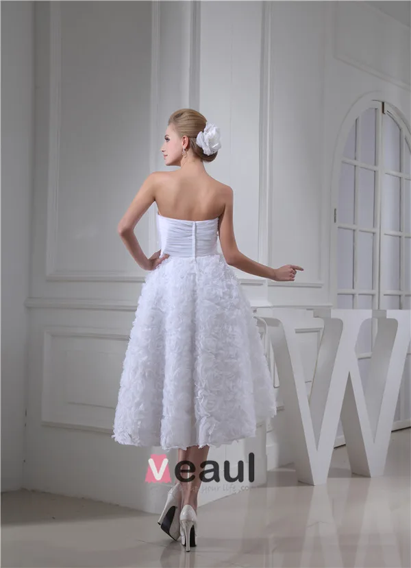 Cute A-line Sweetheart Strapless Ruffle Flowers Bridal Gown Wedding Dress