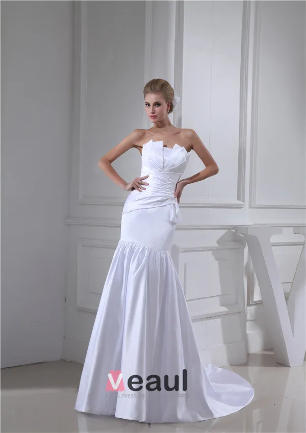 Gaine Bretelles Longueur De Plancher Plissé Robe De Mariage Simple Robe De Mariée