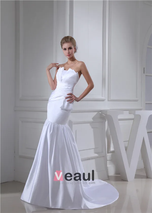 Gaine Bretelles Longueur De Plancher Plissé Robe De Mariage Simple Robe De Mariée