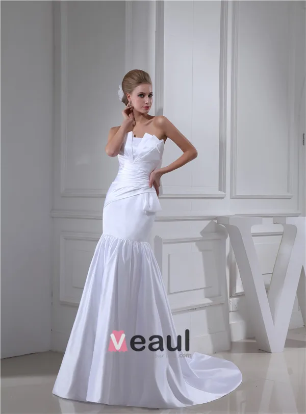 Gaine Bretelles Longueur De Plancher Plissé Robe De Mariage Simple Robe De Mariée