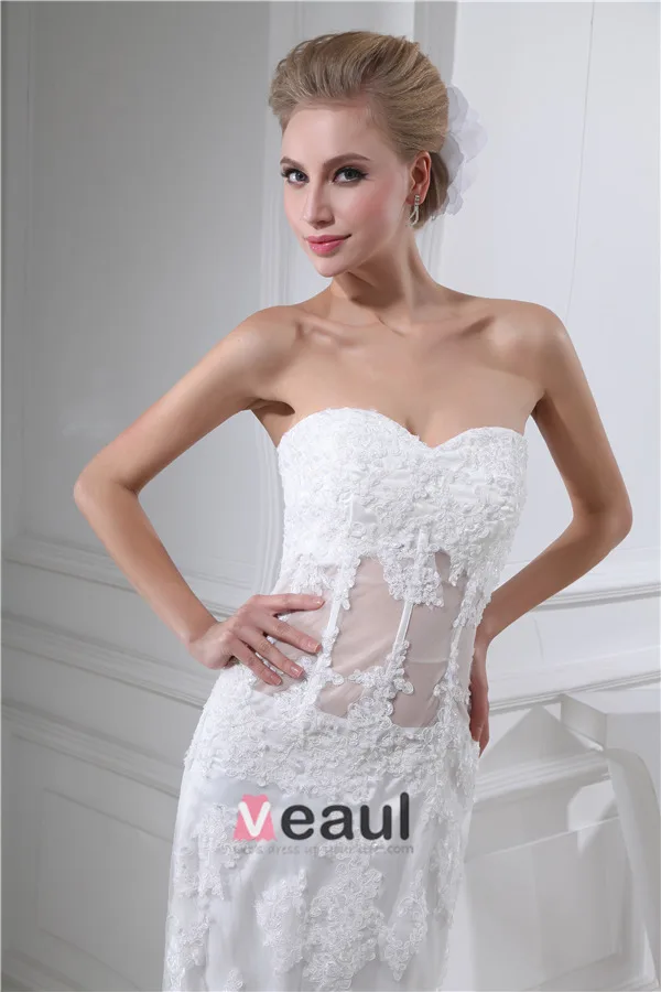 2015 Charming Sweetheart Strapless Lace Wedding Dress Long Bridal Gown