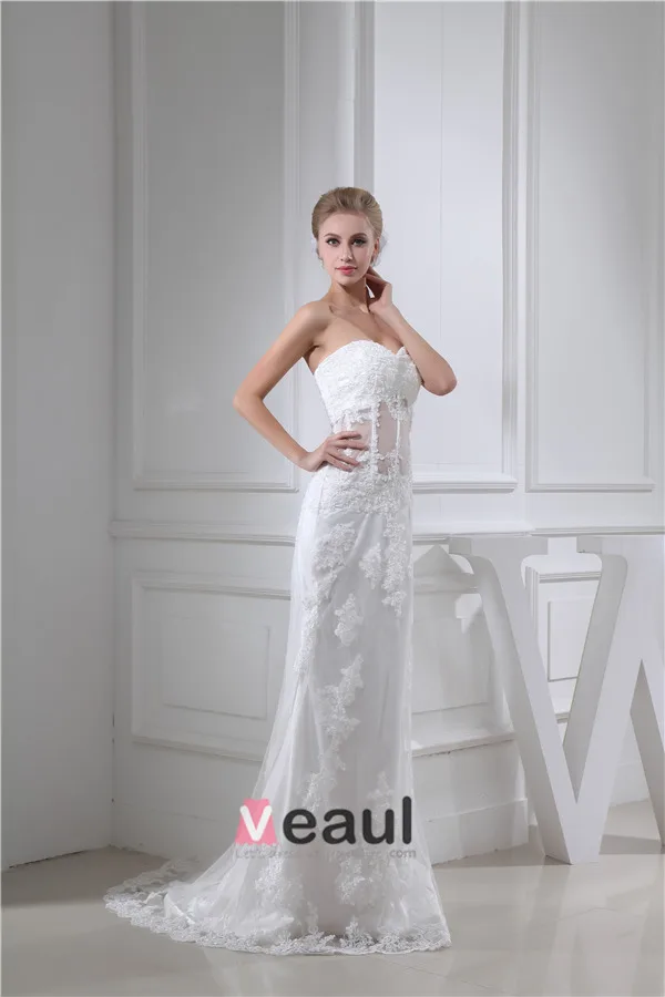 2015 Charming Sweetheart Strapless Lace Wedding Dress Long Bridal Gown