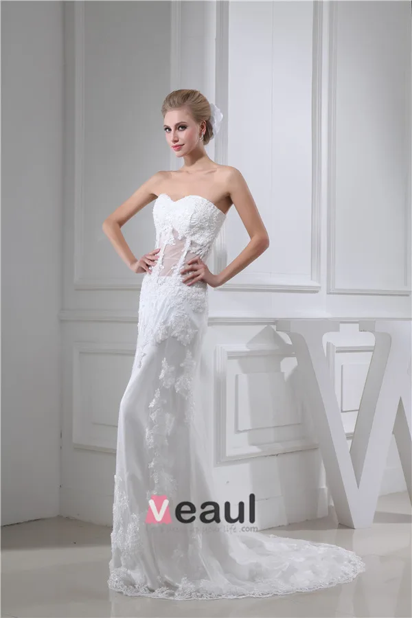 2015 Charming Sweetheart Strapless Lace Wedding Dress Long Bridal Gown