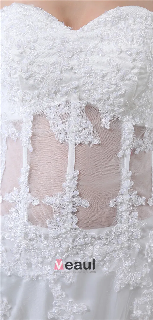 2015 Charming Sweetheart Strapless Lace Wedding Dress Long Bridal Gown