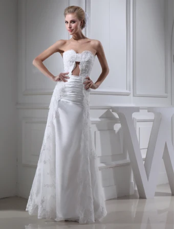 Vestido De Novia De Encaje Plisado 2015 Única Vaina Corazón Sin Tirantes