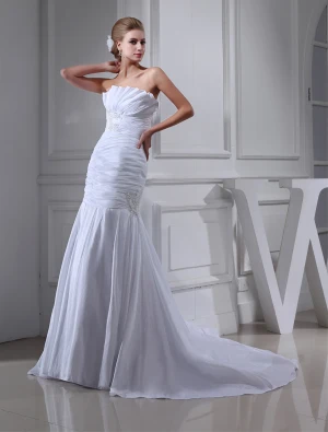 Classique Bustier A Ligne Robe De Mariage De Perles Plissée