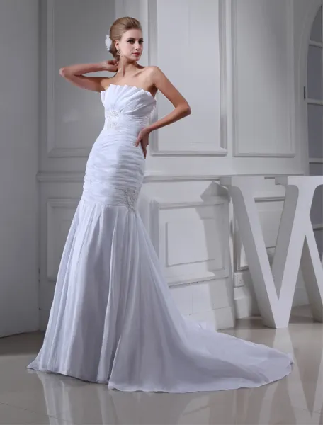 2015 Classic A-line Strapless Pleated Beading Wedding Dress