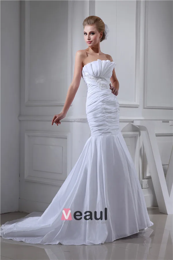 2015 Classic A-line Strapless Pleated Beading Wedding Dress