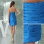 Fleur Fourreau Bustier Plissé Main Robe De Cocktail Bleu